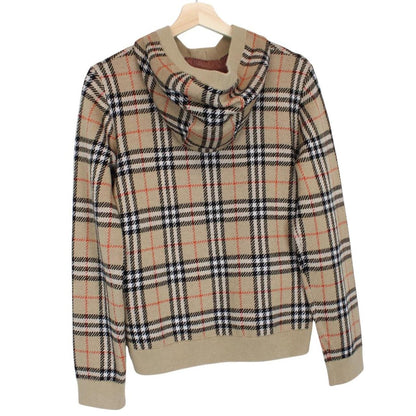 Burberry beige hoodie with Nova Check pattern and full zip design in wool.