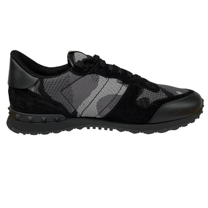 Valentino Garavani Rockrunner Black and Grey Mesh Camouflage Trainers