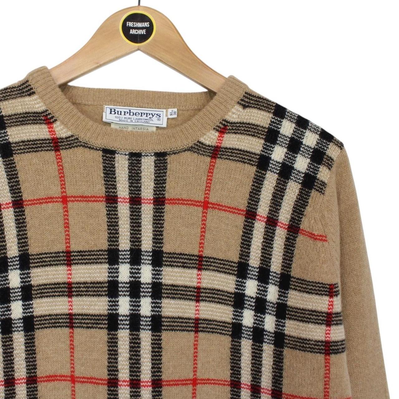 Vintage 80s Burberry Tan Brown Nova Check Lambswool Knit Jumper