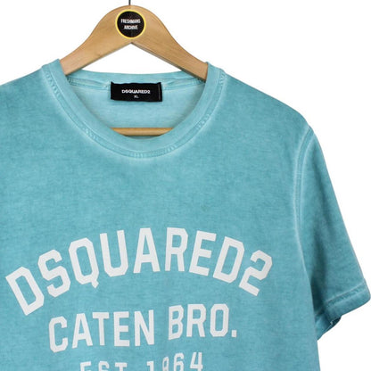 Dsquared2 Turquoise Blue Caten Bro Print Short Sleeve Cotton T-Shirt