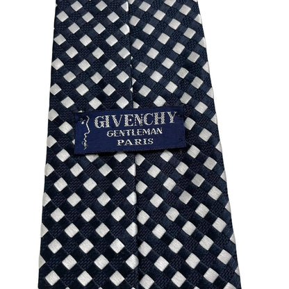 Givenchy navy blue and white polyester tie with logo pattern and excellent condition.
