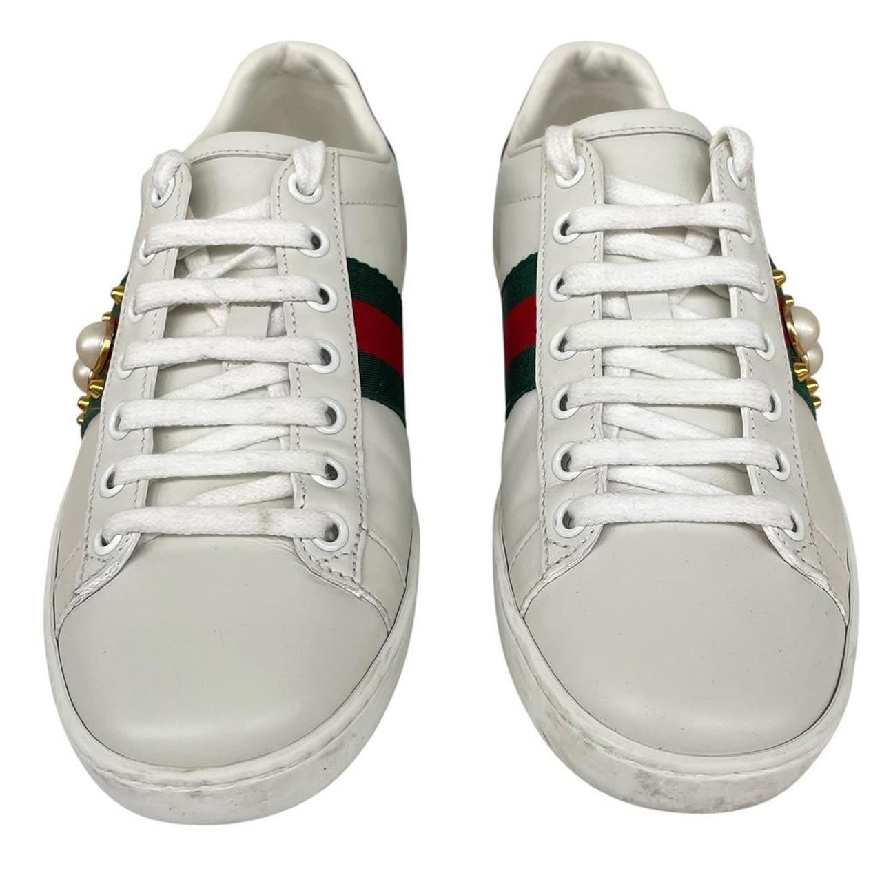 Gucci Ace White Leather Pearl Studded Trainers