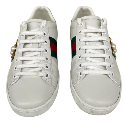 Gucci Ace White Leather Pearl Studded Trainers