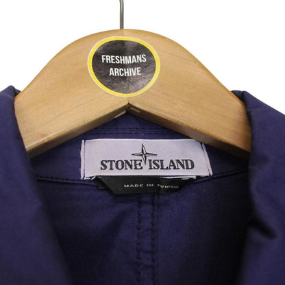 Stone Island SS 2022 Blue Full Zip Supima Cotton Twill Overshirt Jacket