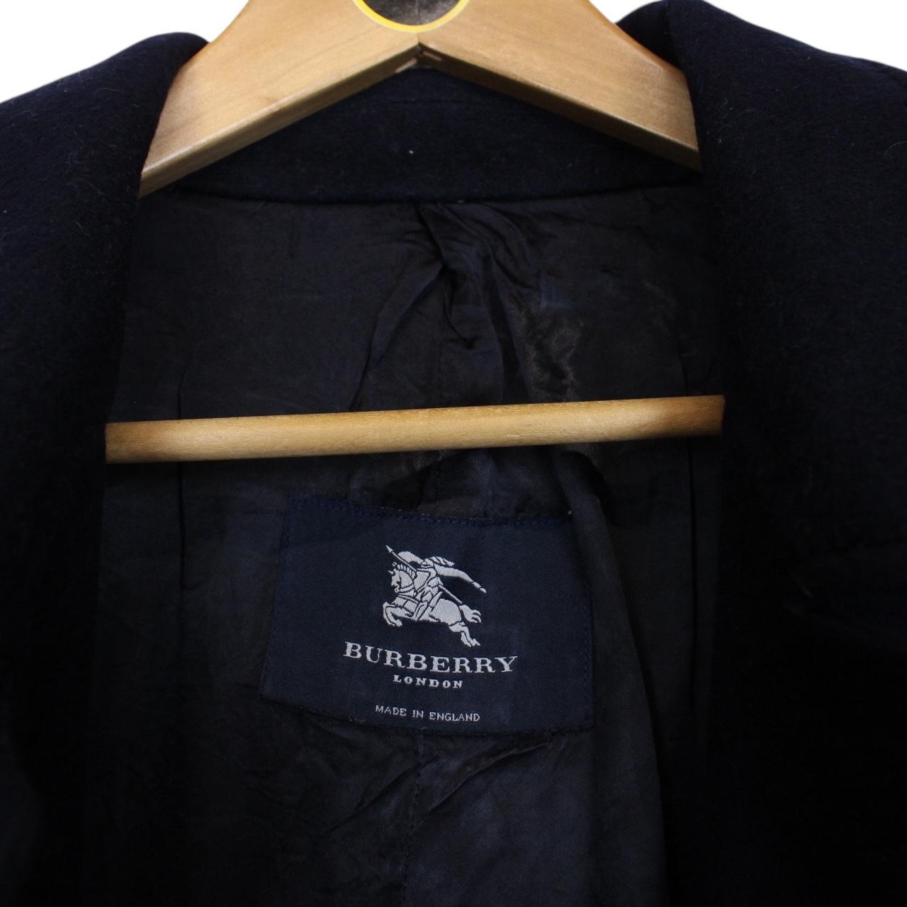 Vintage 90s Burberry Navy Blue Virgin Wool Overcoat