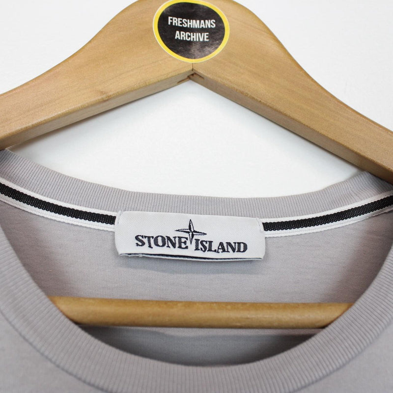 Stone Island Grey and White Short Sleeve Logo Cotton T-Shirt