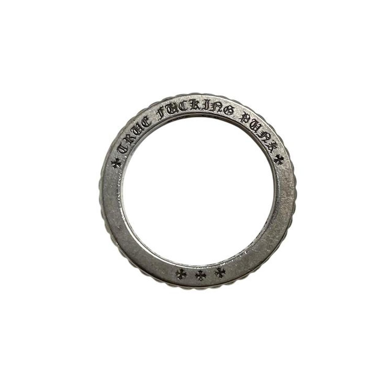 Chrome Hearts silver 3mm cross ring with logo detail, minor scratches from wear.