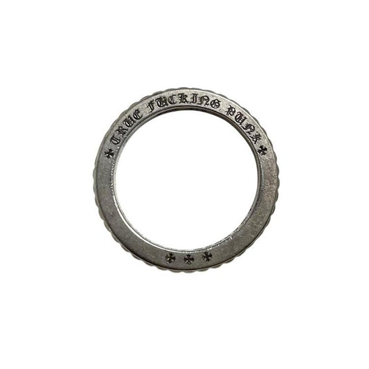 Chrome Hearts silver 3mm cross ring with logo detail, minor scratches from wear.