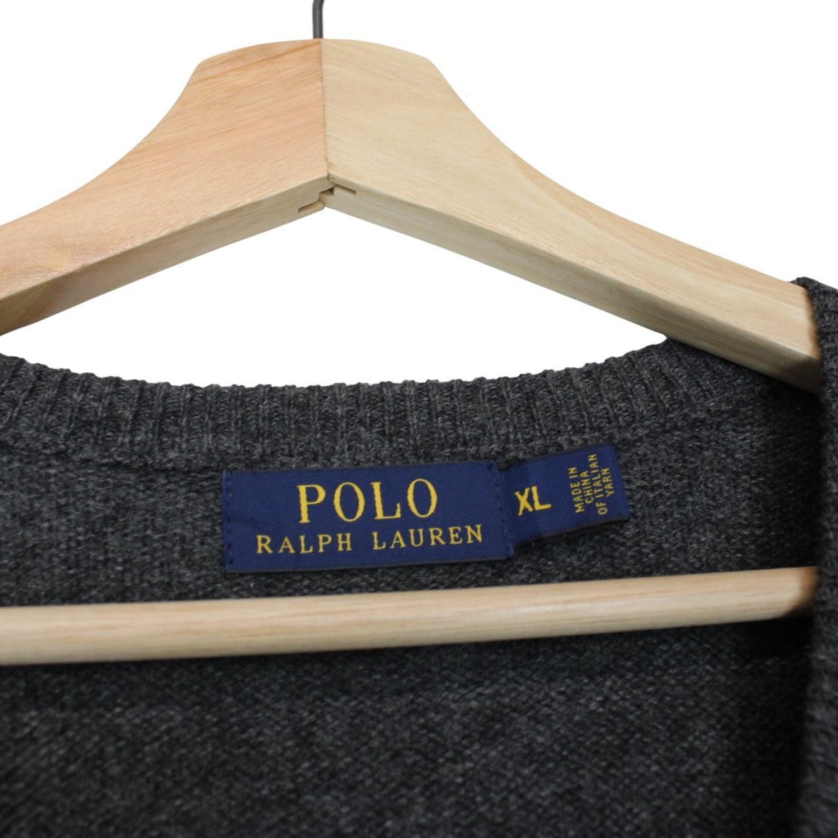 Polo Ralph Lauren grey lambswool knit v-neck jumper with embroidered logo.