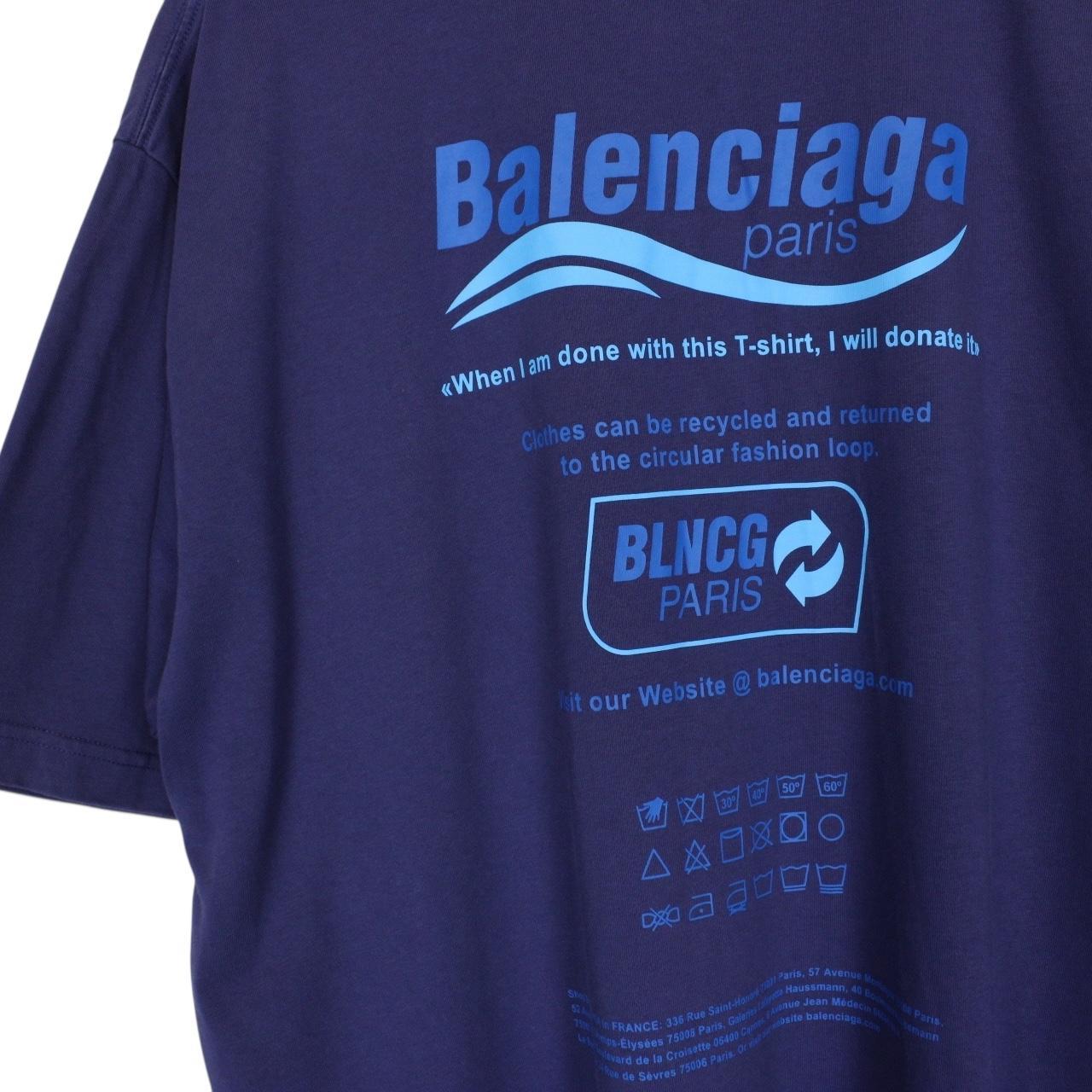 Balenciaga Blue Recycle Logo Print Short Sleeve Cotton T-Shirt