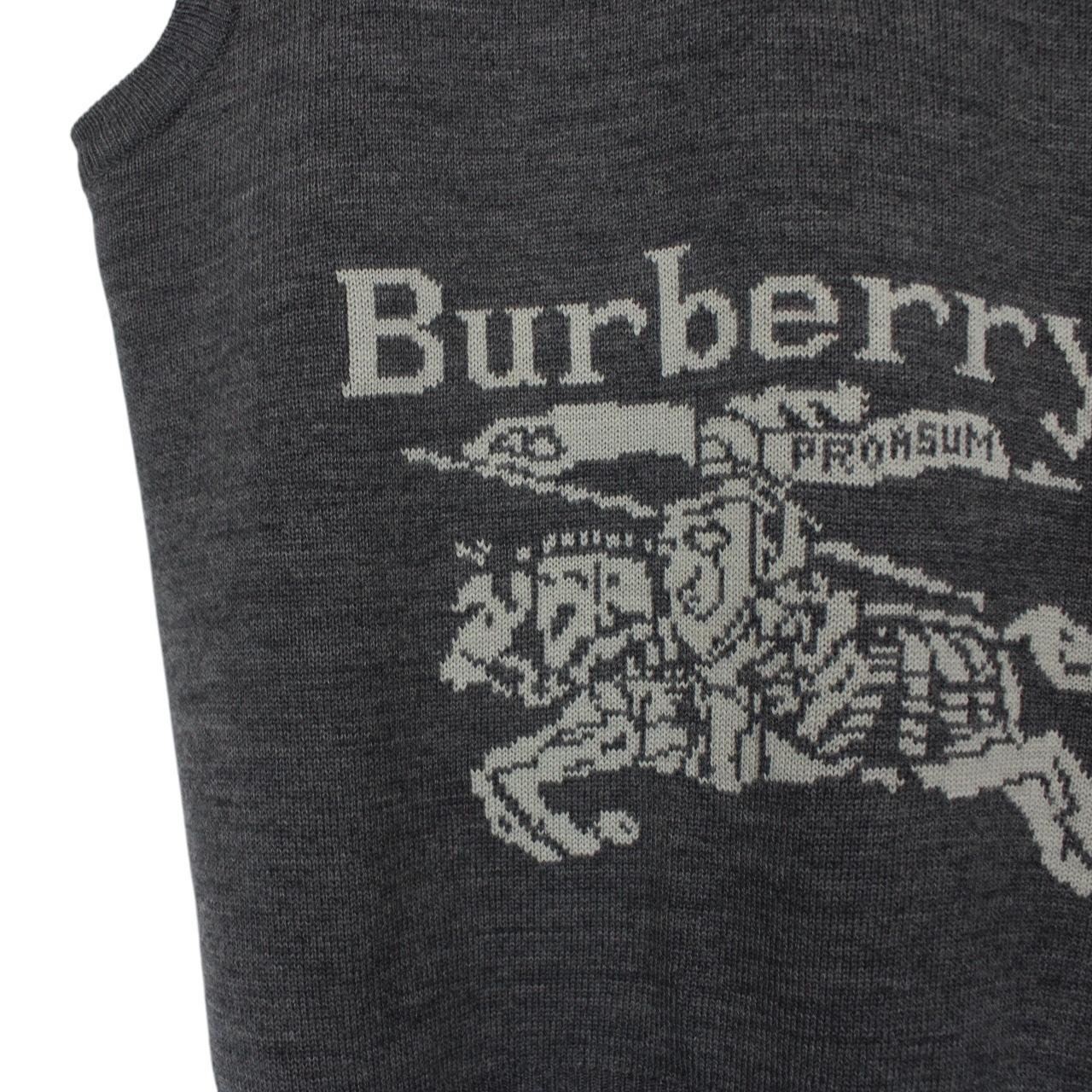 Vintage 90s Burberry Dark Grey Wool Knit Sweater Vest