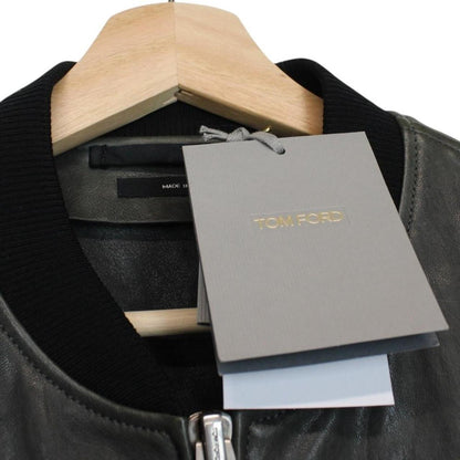 TOM FORD grey bomber jacket full zip lambskin leather with original tags and hardware.