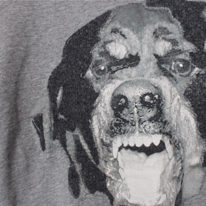 Givenchy grey cotton t-shirt featuring oversized Rottweiler print and pocket detail.
