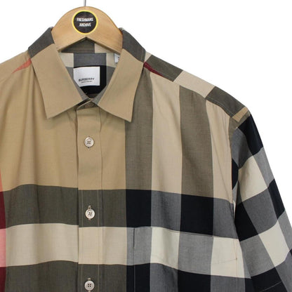 Burberry Tan Brown Nova Check Short Sleeve Cotton Shirt