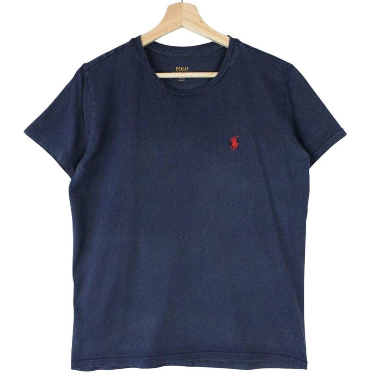 Polo Ralph Lauren navy blue short sleeve cotton t-shirt with pocket and faded logo.
