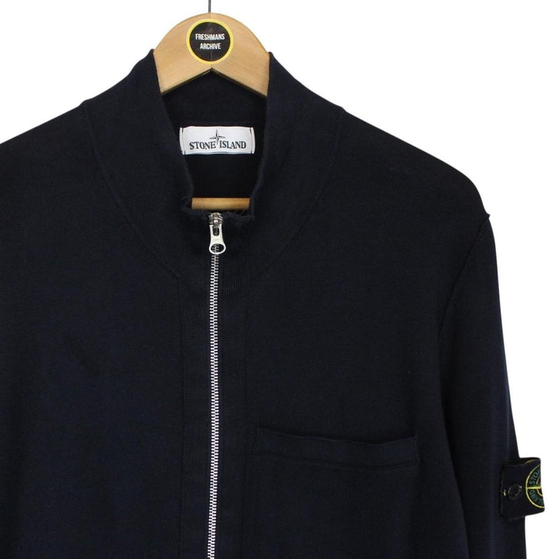 Stone Island SS 2020 Navy Blue Cotton Knit Full Zip Jumper