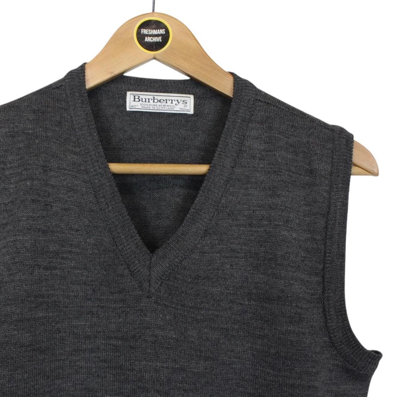 Vintage 90s Burberry Dark Grey Wool Knit Sweater Vest
