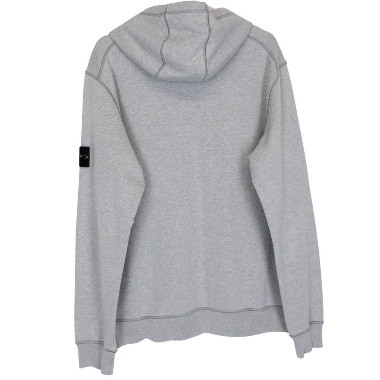 Stone Island grey cotton hoodie with iconic compass logo and drawstring hood.