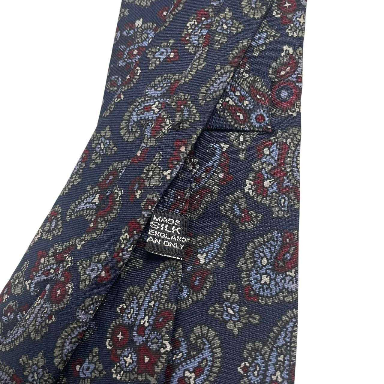 Burberry navy blue silk tie with vintage paisley print design.
