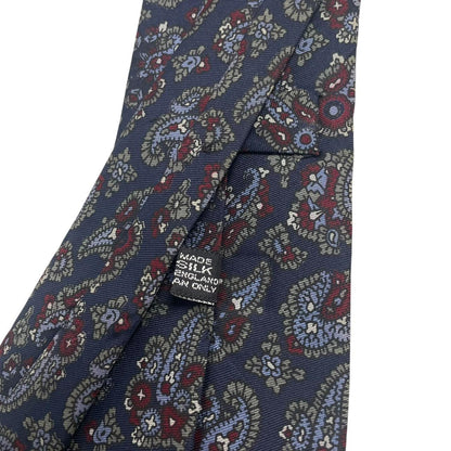 Burberry navy blue silk tie with vintage paisley print design.