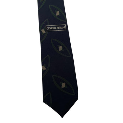 Vintage Giorgio Armani Navy Blue Geometric Print Silk Tie