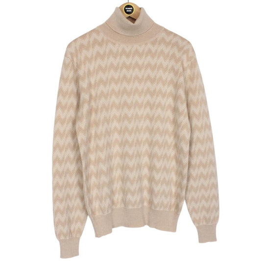Missoni Beige Cashmere Wool Knit Roll Neck Sweater Jumper