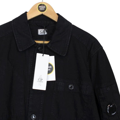 CP Company ‘Blu’ Navy Blue Garment Dyed Button Up Cotton Lens Overshirt