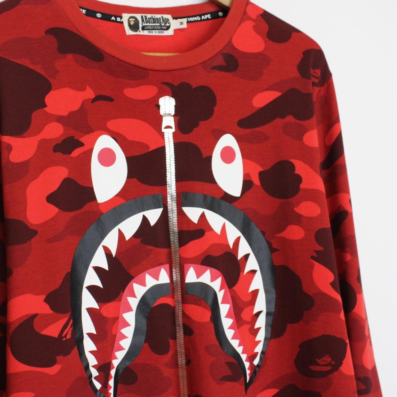 Bape Red Camo Shark Long Sleeve T-Shirt