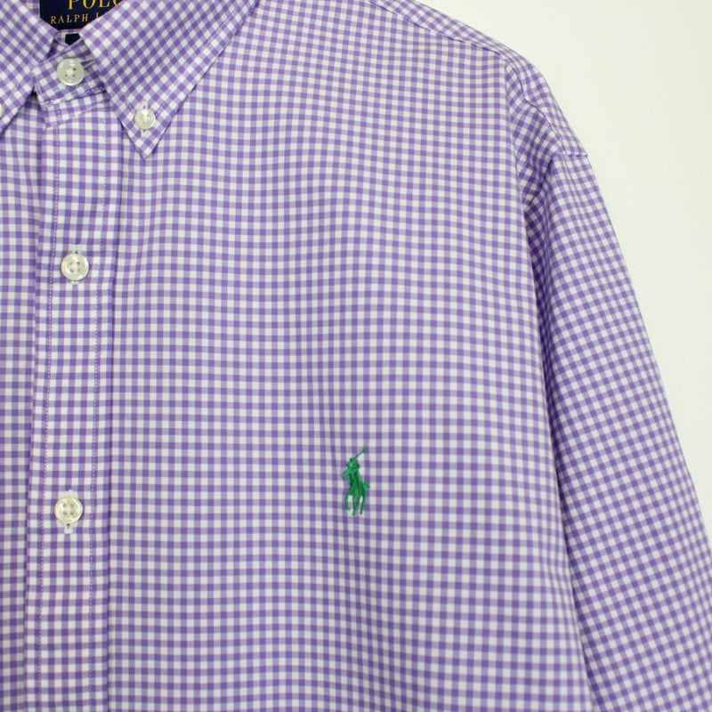 Polo Ralph Lauren Purple and White Gingham Check Long Sleeve Cotton Poplin Shirt