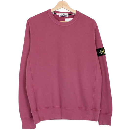 Stone Island mauve cotton sweatshirt with embroidered compass logo and ribbed cuffs.