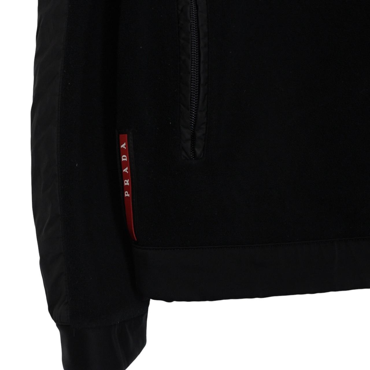 Prada Sport Black Full Zip Nylon Hooded Fleece Jacket