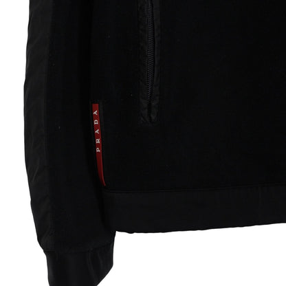 Prada Sport Black Full Zip Nylon Hooded Fleece Jacket
