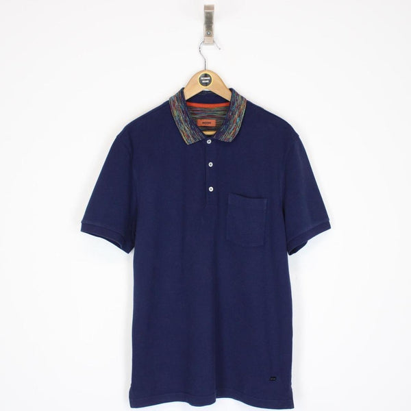 Missoni Navy Blue Short Sleeve Cotton Polo Shirt