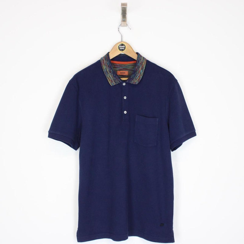 Missoni Navy Blue Short Sleeve Cotton Polo Shirt