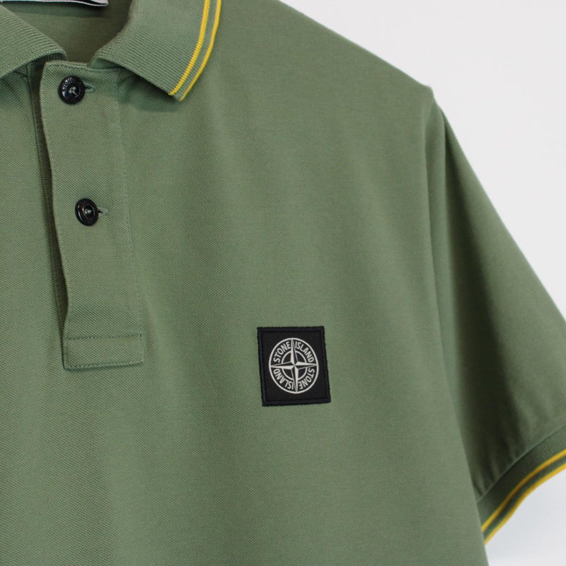 Stone Island Green and Yellow Short Sleeve Compass Polo Shirt