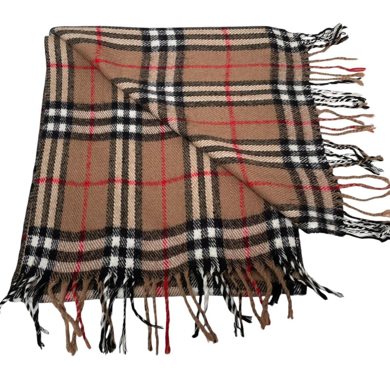 Vintage 90s Burberry Tan Brown Nova Check Lambswool Scarf