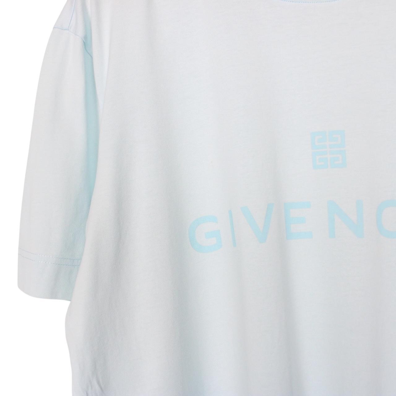 Givenchy Paris Light Blue Logo Print Short Sleeve Cotton T-Shirt