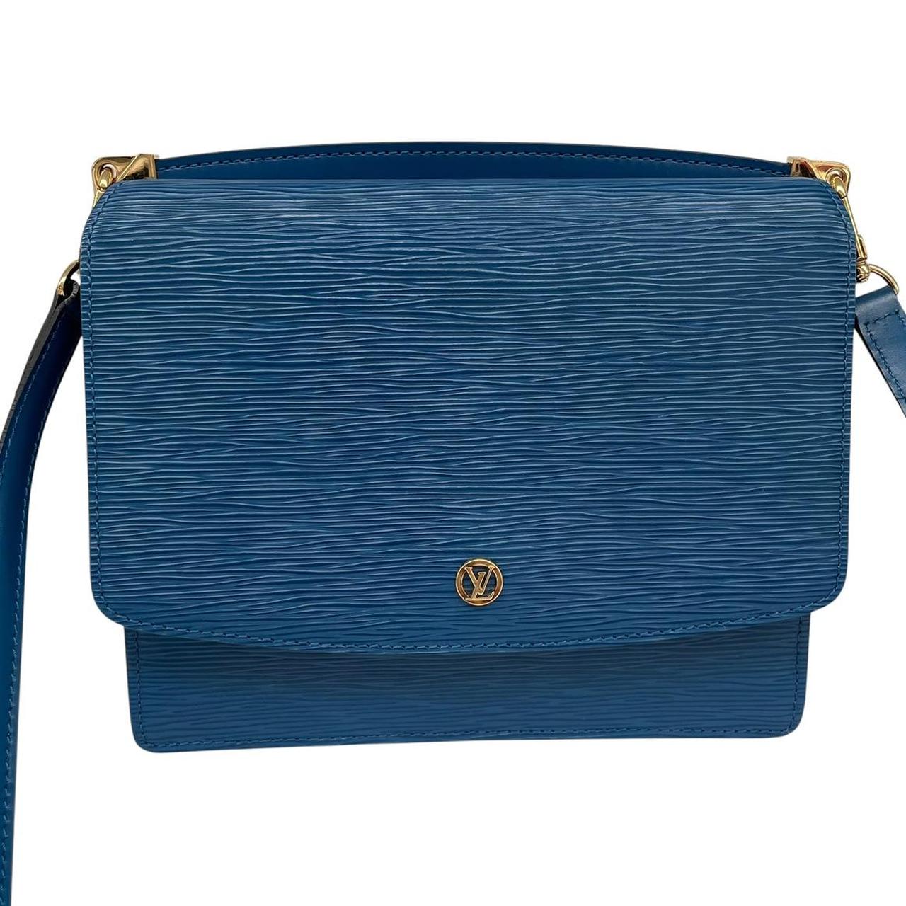 Louis Vuitton blue Epi leather Grenelle shoulder bag with iconic logo and sleek design.