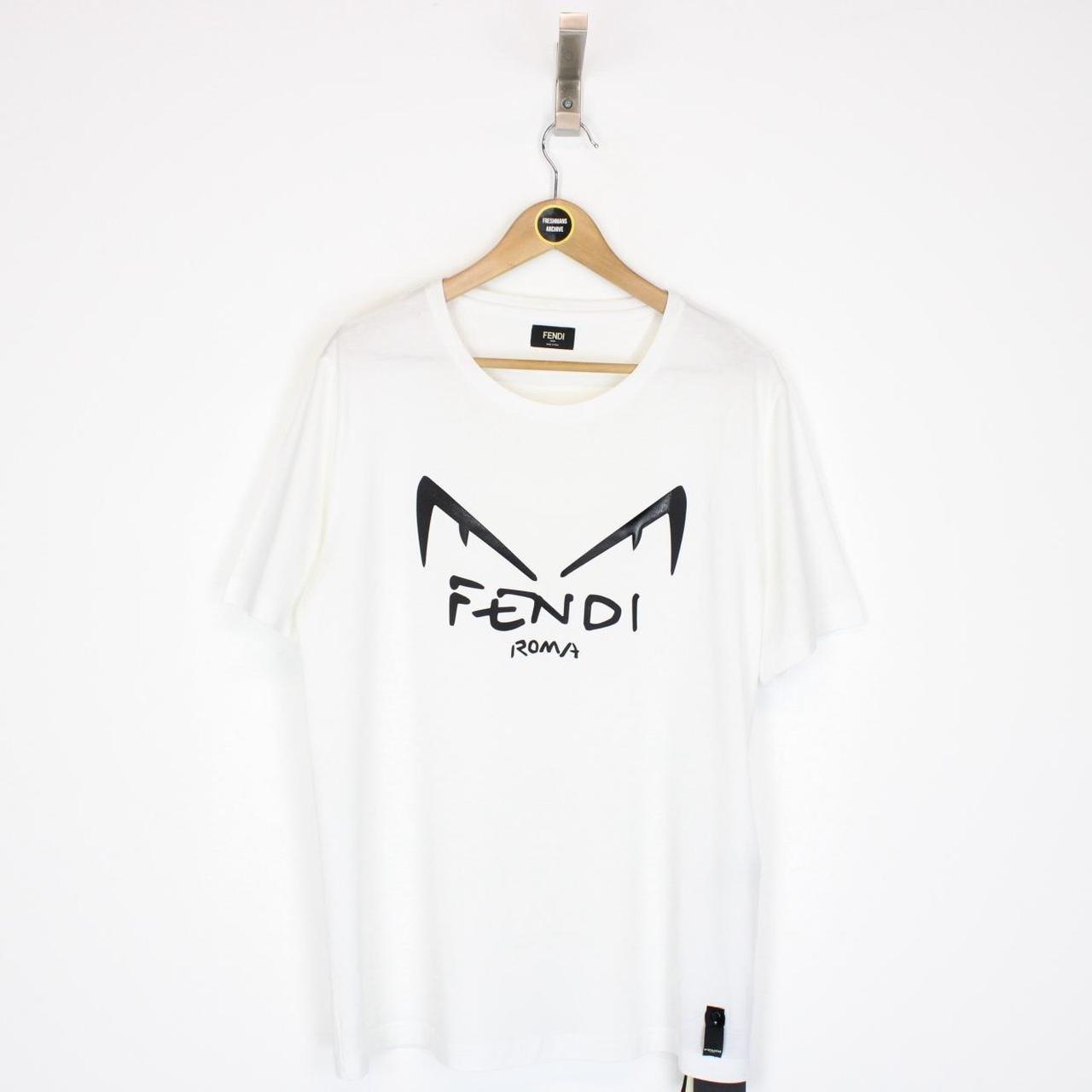 Fendi White and Black Diabolic Eyes Cotton Short Sleeve T-Shirt