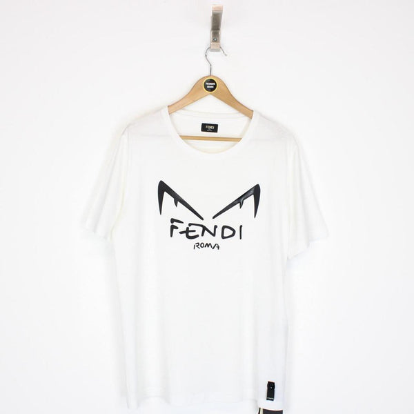 Fendi White and Black Diabolic Eyes Cotton Short Sleeve T-Shirt
