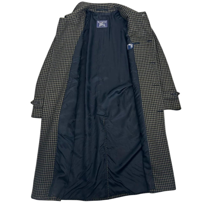 Vintage 90s Burberry Navy Blue and Khaki Wool Overcoat
