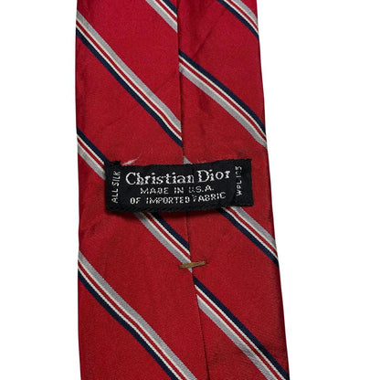 Christian Dior red striped silk tie with subtle marks and classic design.