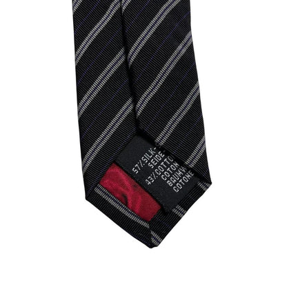 Paul Smith black and grey striped silk blend tie with subtle logo detail.