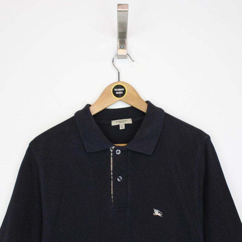 Burberry London Navy Blue Nova Check Detail Short Sleeve Cotton Polo Shirt