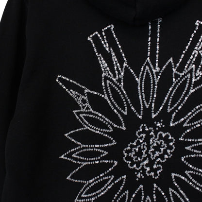 AMIRI black hoodie with rhinestone embellishments and crystal stick poke details.