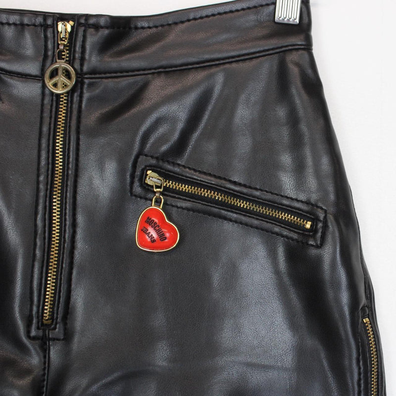 Vintage 90s Moschino Peace and Love Black Faux Leather 2 Piece Vest and Shorts