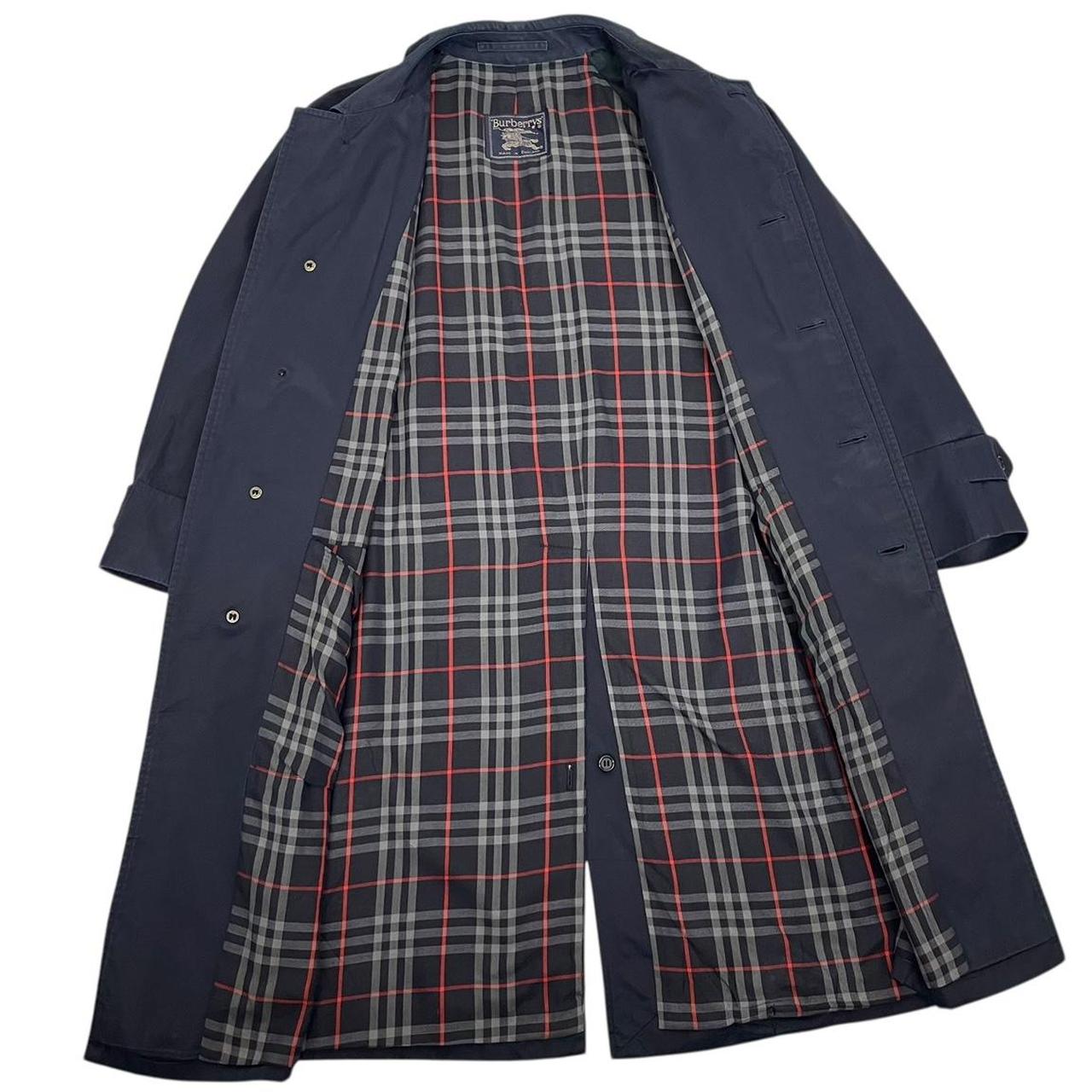 Vintage 90s Burberry Navy Blue Single Breasted Nova Check Trench Coat