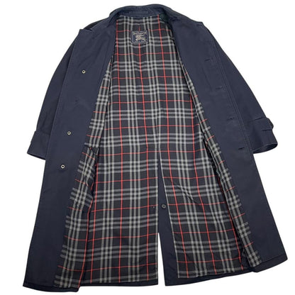 Vintage 90s Burberry Navy Blue Single Breasted Nova Check Trench Coat