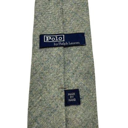 Polo Ralph Lauren green wool tie with classic logo and textured fabric.