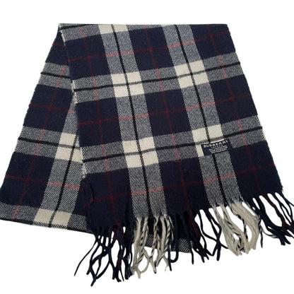Vintage 90s Burberry Navy Blue Check Lambswool Scarf